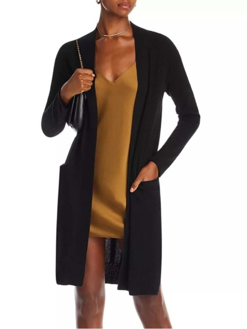 Bloomingdale’s Black Cashmere Longline Cardigan Sweater XS quiet luxury